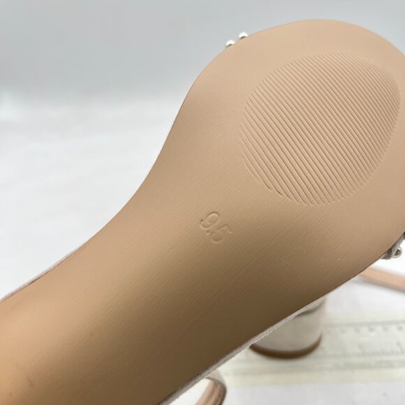 XYD Nude Pearls Open Toe Strappy Low Block Heel Sandal Ankle Strap with Buckle - Picture 6 of 8